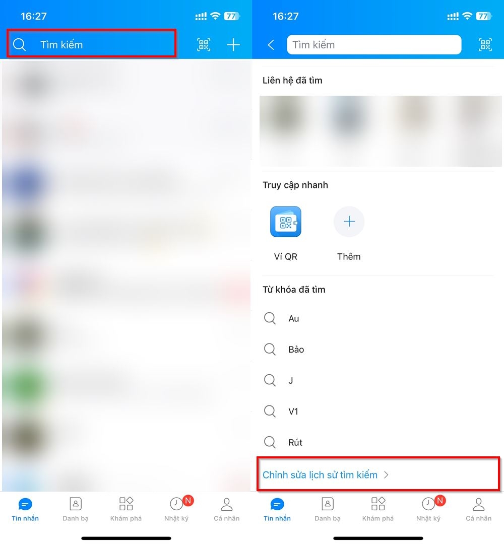 Cách xóa lịch sử tìm kiếm trên Zalo 1
