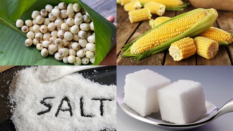 Chuẩn bị nguyên liệu nấu sữa hạt sen bắp