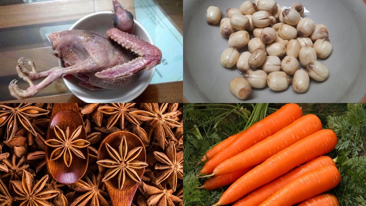 Nguyên liệu cần thiết để chế biến món bồ câu hầm hạt sen