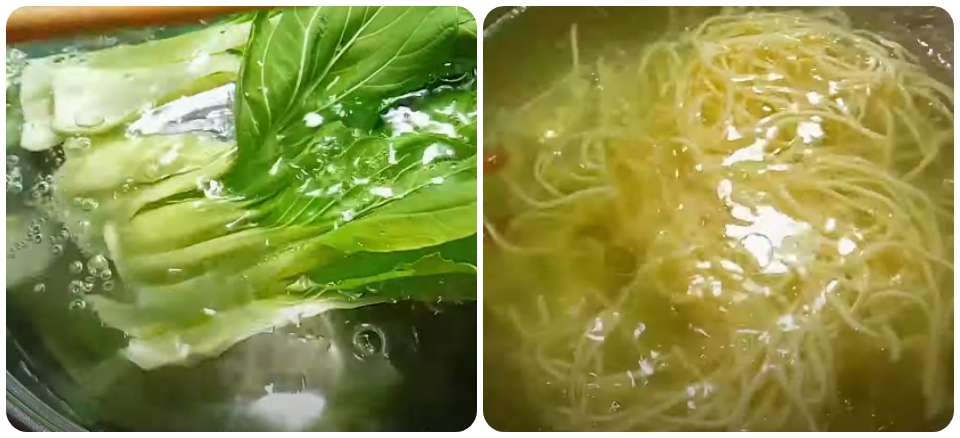 Luộc rau và chần thêm mì