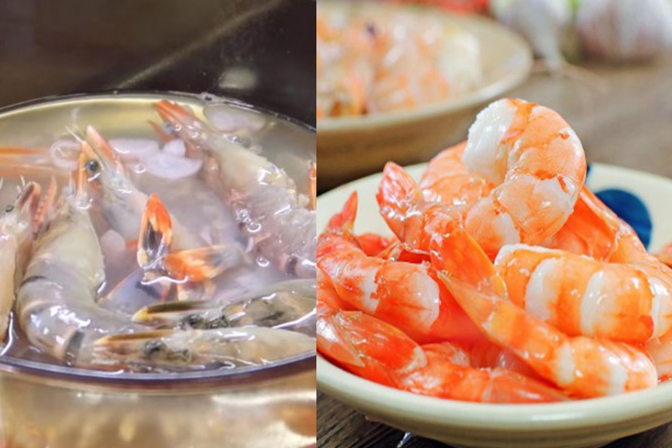Tôm sau khi luộc, lột sạch vỏ