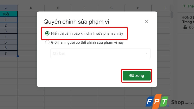 Khóa sheet trong Google Sheets - hình 11
