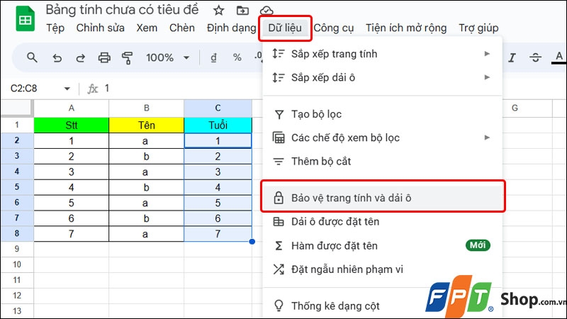 Khóa sheet trong Google Sheets - hình 2