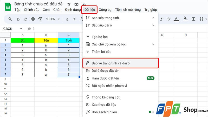Khóa sheet trong Google Sheets - hình 13