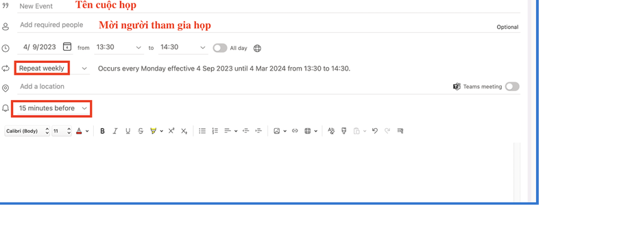 cách đặt lịch họp hàng tuần trên outlook 5