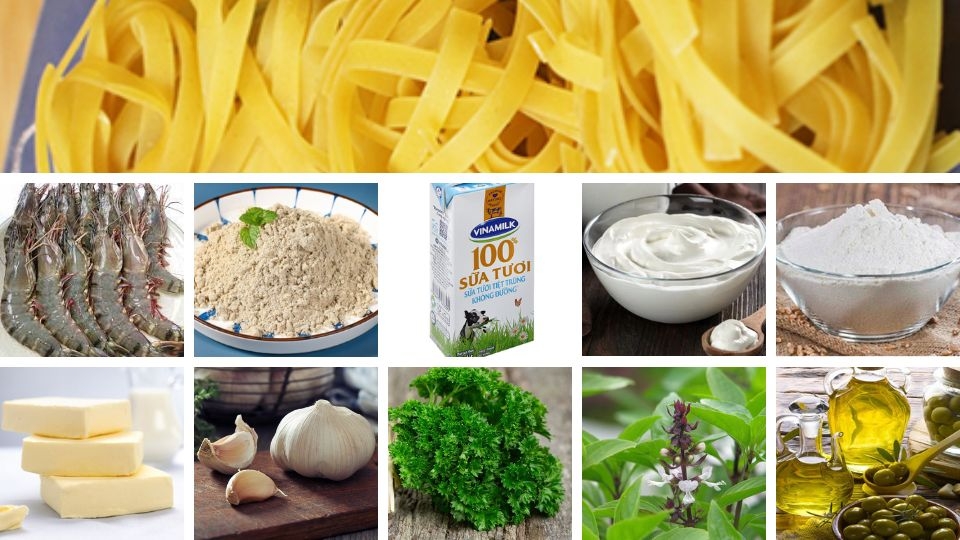 nguyên liệu làm mì Ý sốt kem óc chó