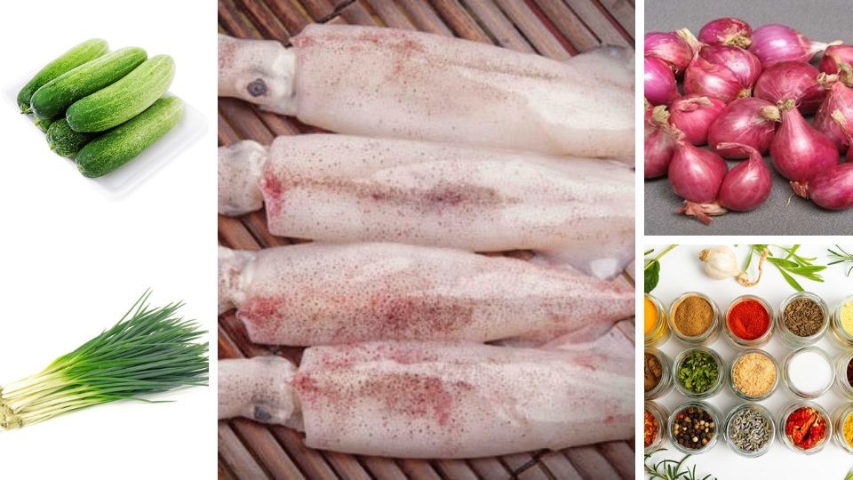 nguyên liệu làm mực xào dưa leo