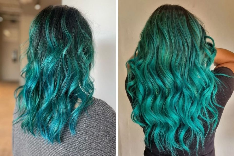 Màu tóc balayage xanh ngọc