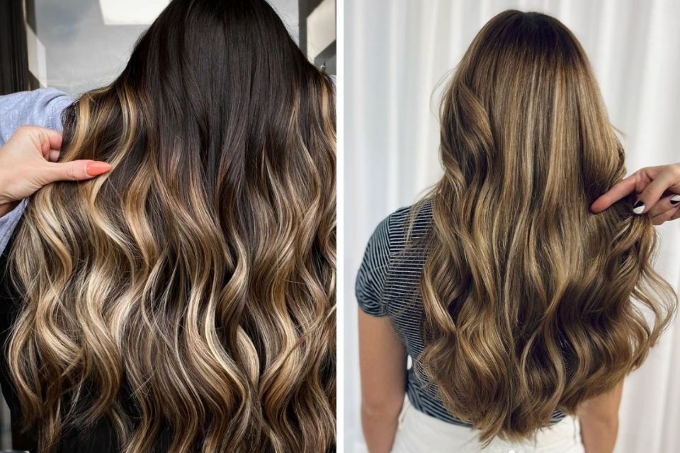 Màu tóc balayage nâu đậm và vàng sáng