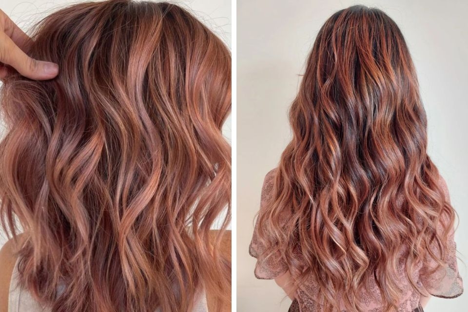 Màu tóc balayage rose gold nữ tính