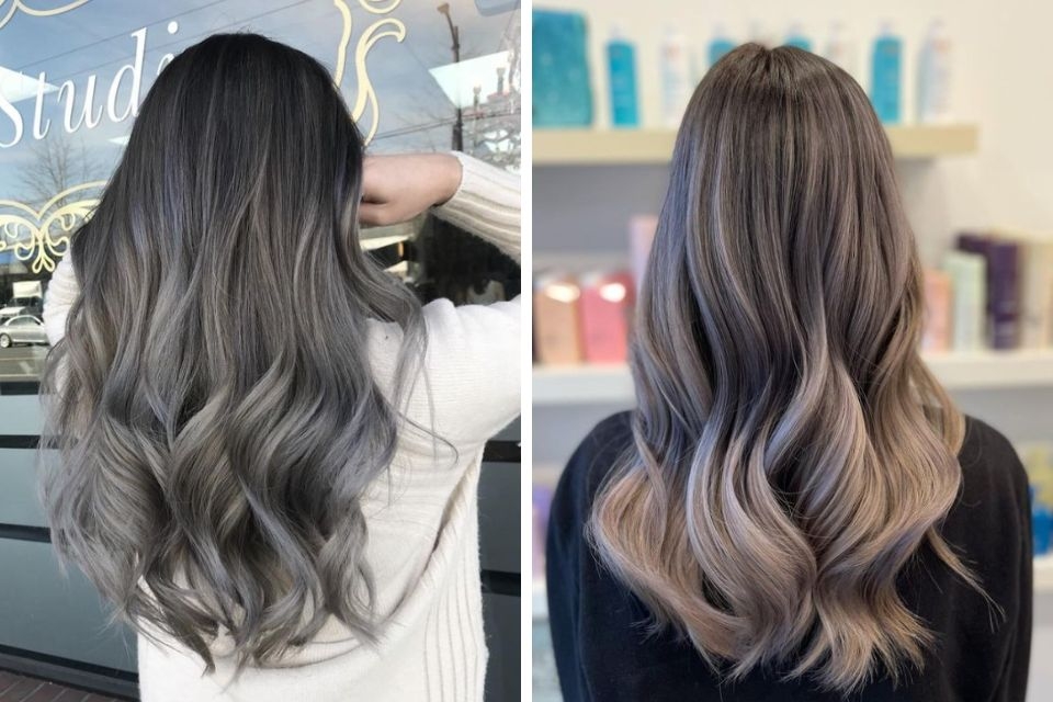 Màu tóc balayage xám khói