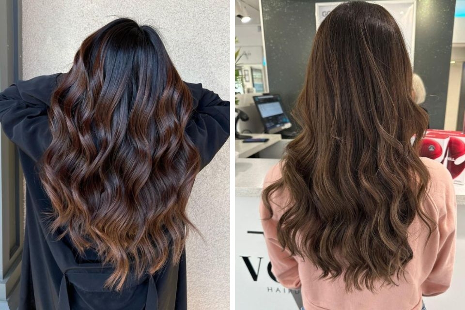 Màu tóc balayage nâu chocolate sáng da