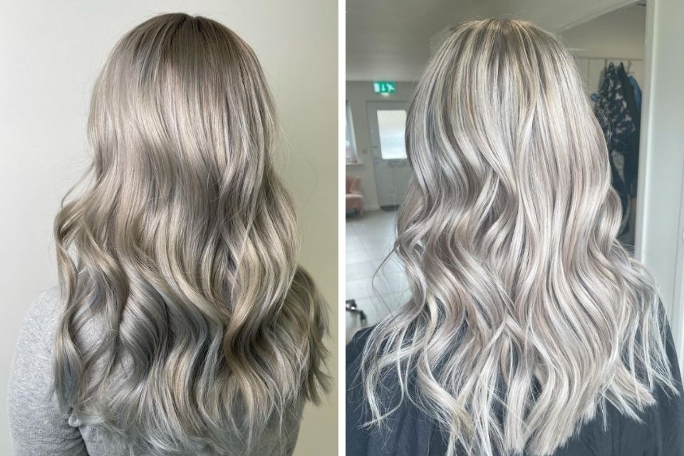 Màu tóc balayage bạc ash tươi sáng