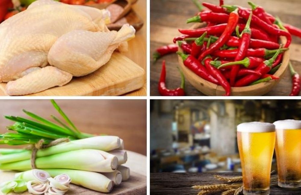 Ingredientes para pollo al vapor con cerveza