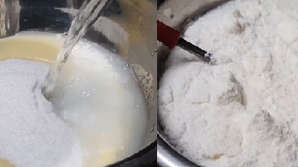 Trộn hỗn hợp sữa đặc với bột kem