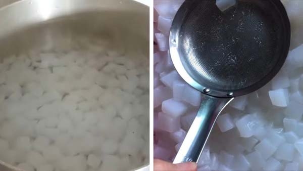 Nấu lại thạch dừa thô để loại bỏ hoàn toàn vị chua