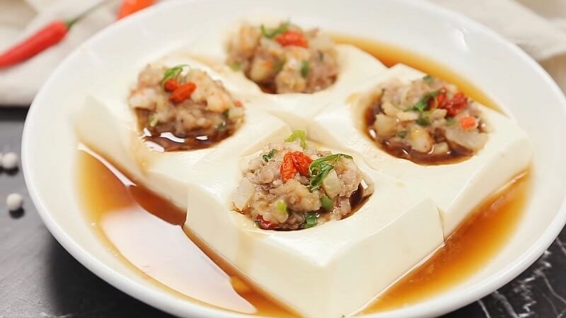 Đậu hũ non hấp tôm thịt cực đẹp mắt