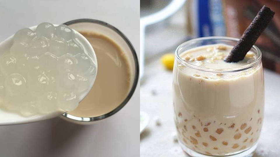 Trà sữa dùng kèm với trân châu trắng.