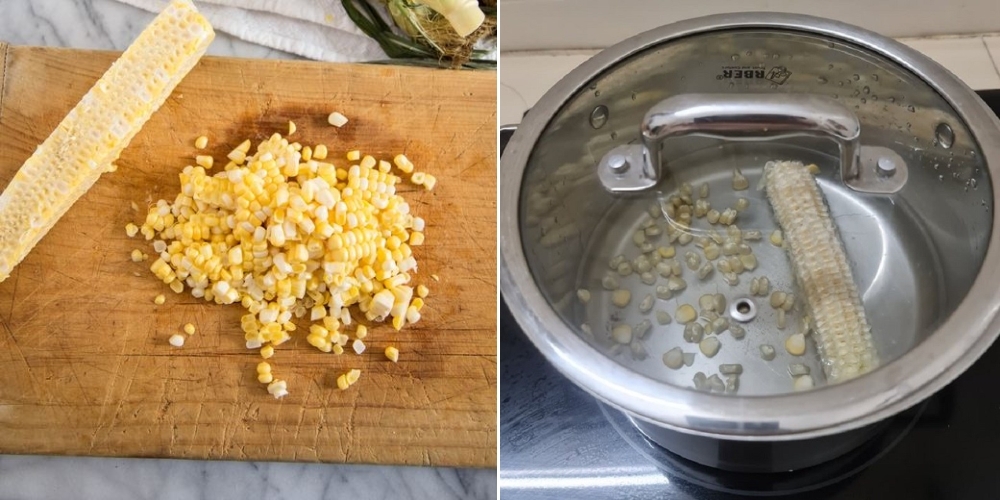 Sơ chế và luộc bắp làm súp gà