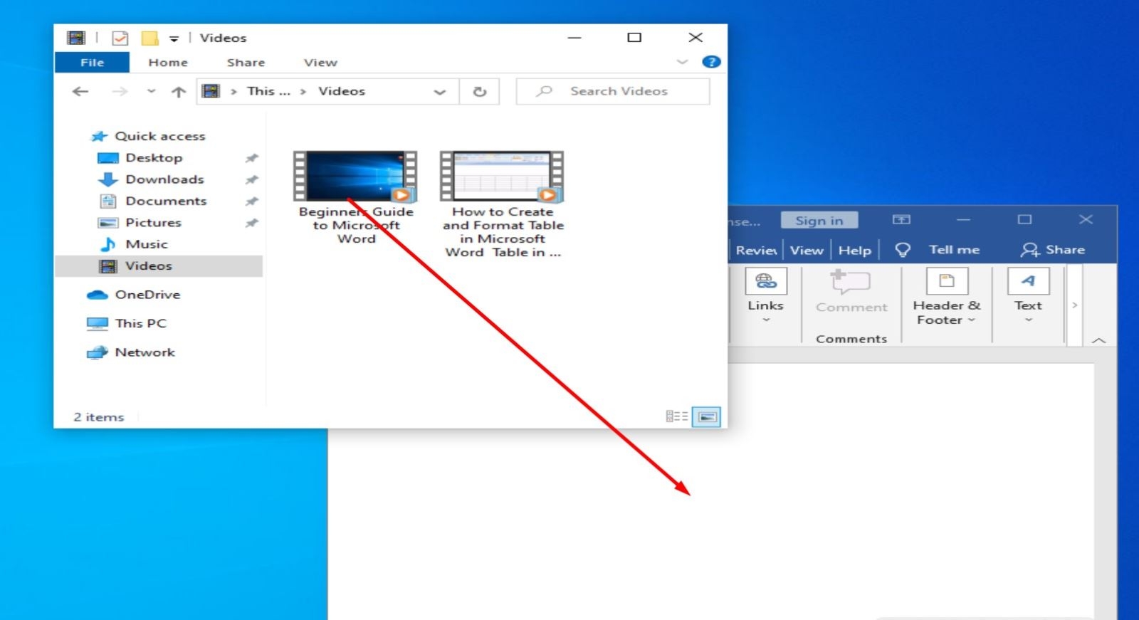 Kéo thả video vào file Word.