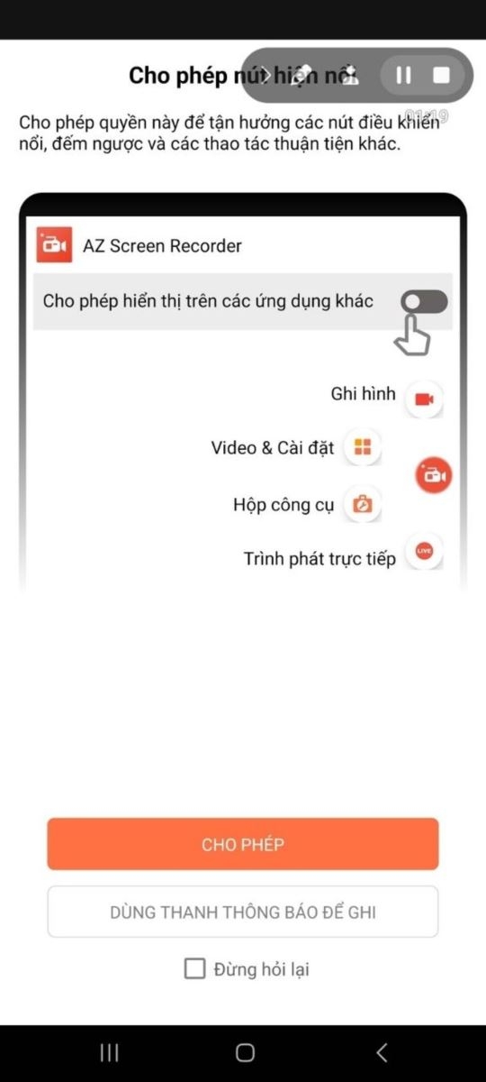 Mở ứng dụng AZ Screen Recorder