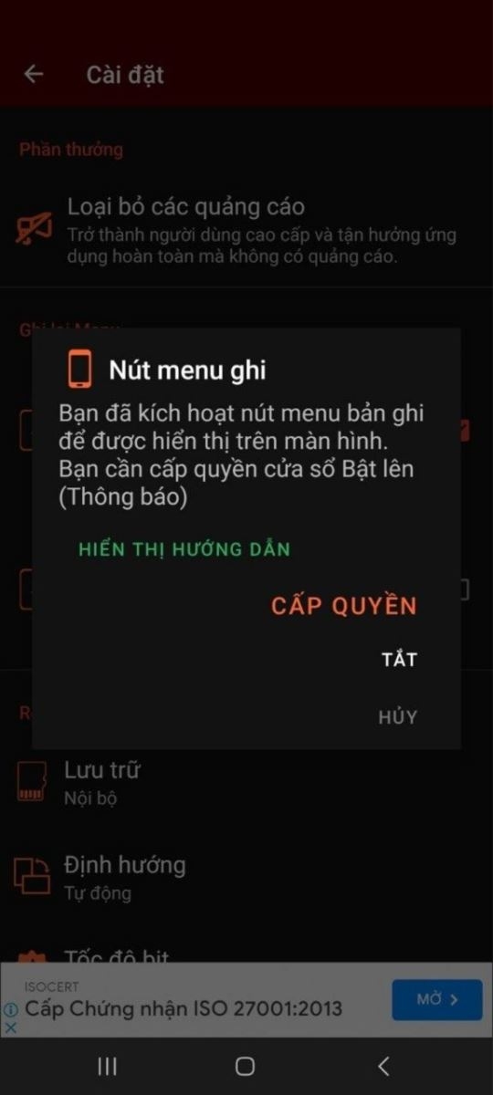 Cấp quyền nút menu ghi
