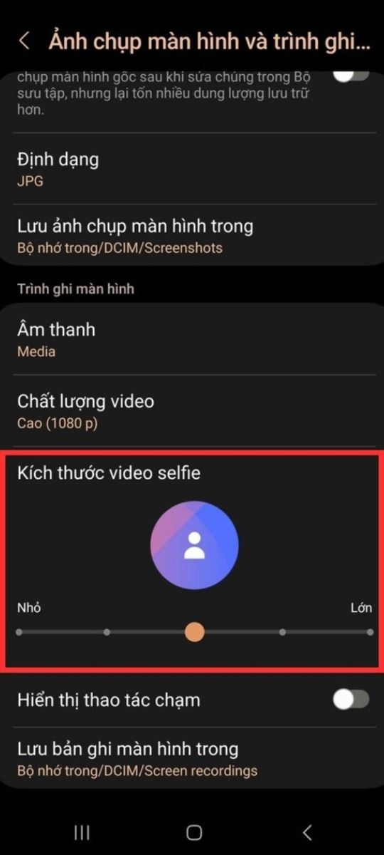 Kích thước video selfie