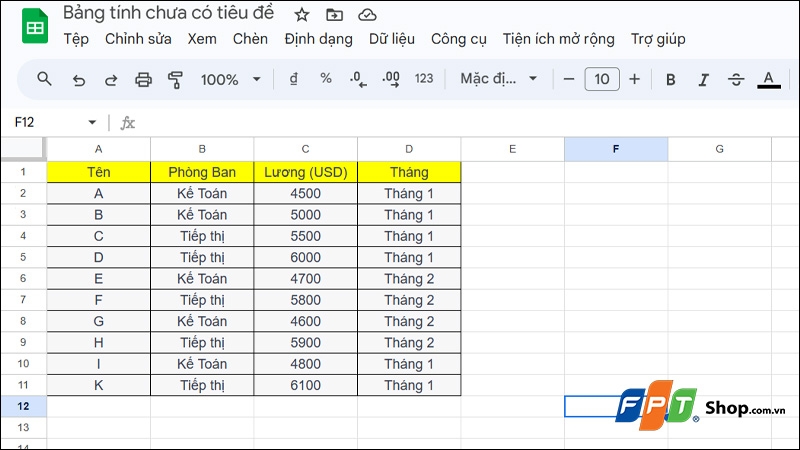 Chèn Pivot Table trong Google Sheet - hình 1