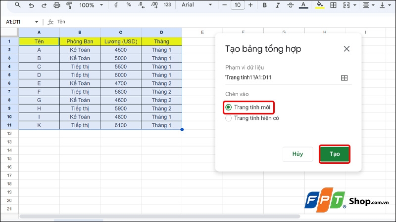 Chèn Pivot Table trong Google Sheet - hình 3