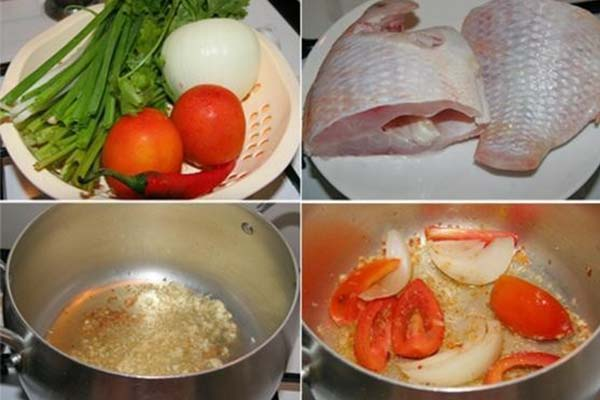 Sơ chế các nguyên liệu sau đó xào cà chua và hành tây