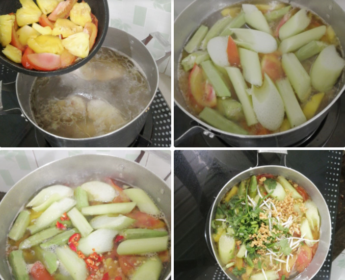 04 bước nấu món canh cá bớp nấu dứa