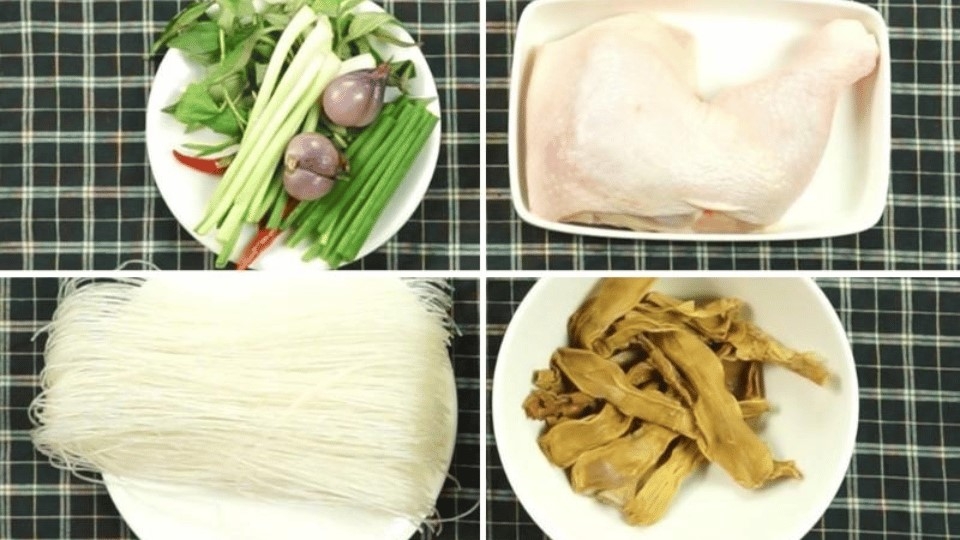 Nguyên liệu làm món miến măng gà