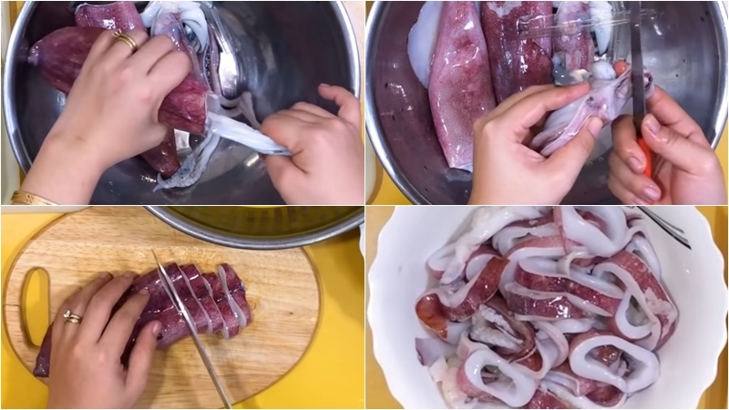 Sơ chế nguyên liệu và ướp mực