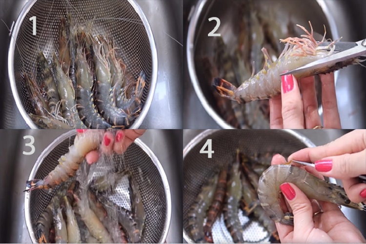 Sơ chế tôm làm tôm hấp nước dừa