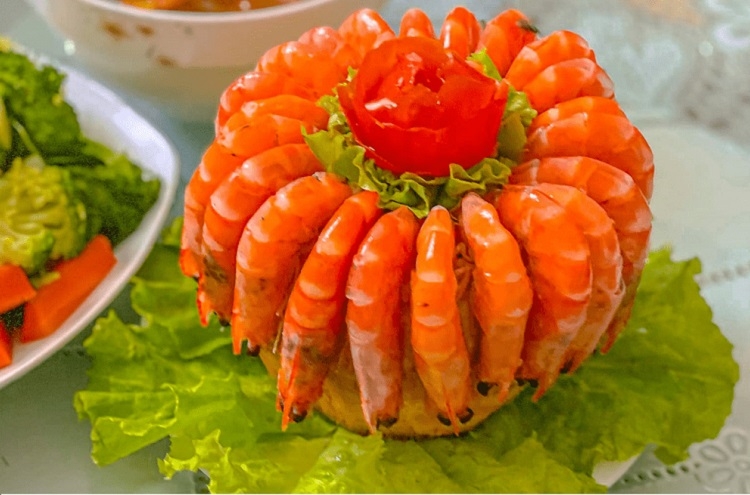 thành phẩm tôm hấp nước dừa