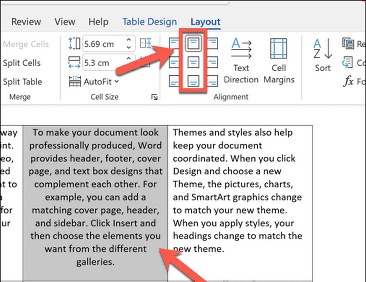 Căn giữa ô trong Word (1)