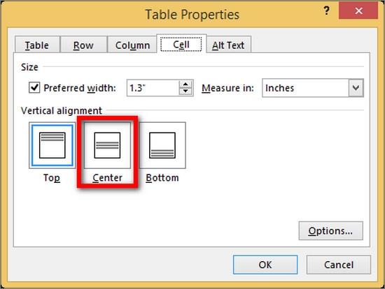 Căn giữa ô trong Word (6)