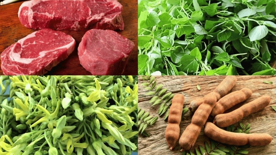 Nguyên liệu làm món bò né hoa rau càng cua