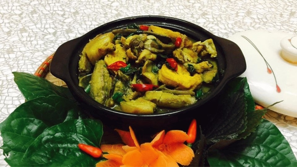 Thành phẩm món ếch om chuối đậu thơm ngon