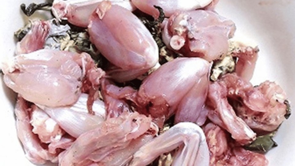 Chặt ếch thành những miếng vừa ăn