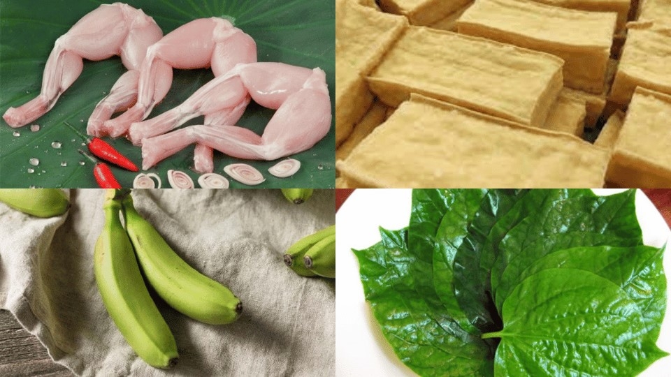 Nguyên liệu làm món ếch om chuối đậu