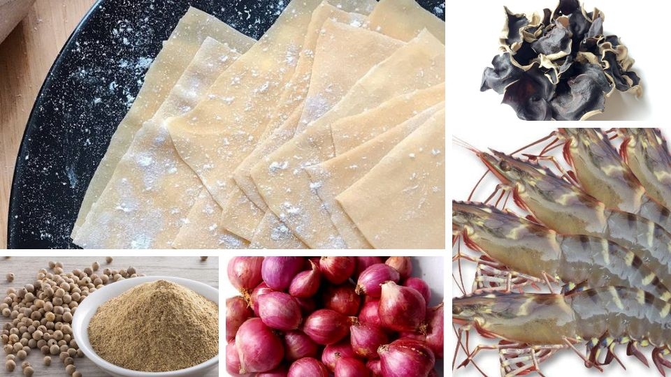 nguyên liệu làm hoành thánh chiên nhân tôm