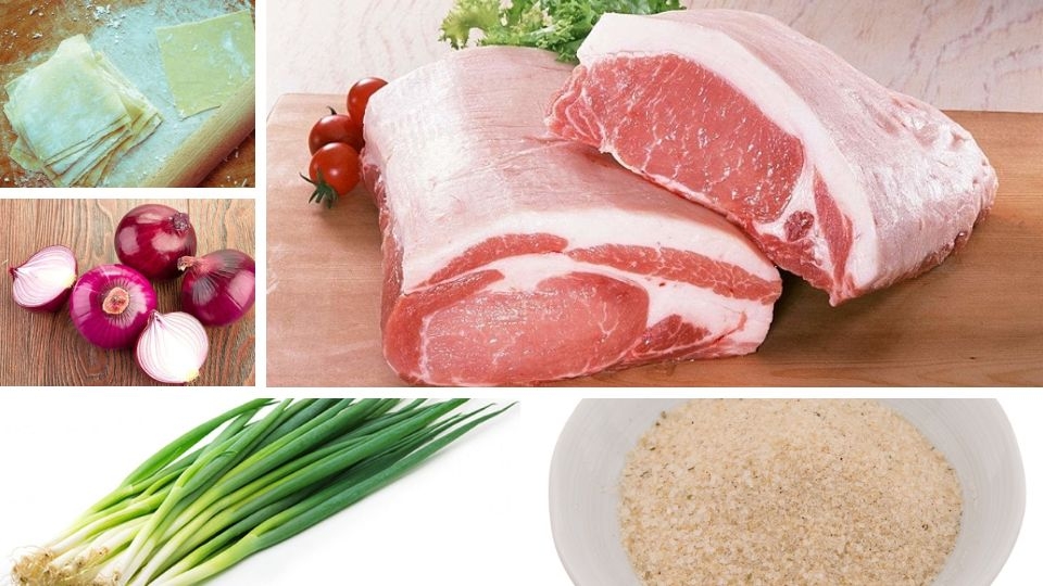 nguyên liệu làm hoành thánh chiên nhân thịt
