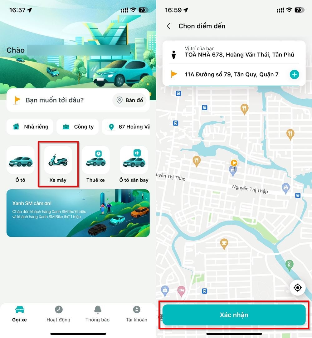 Cách đặt xe máy trên ứng dụng Taxi Xanh SM 1