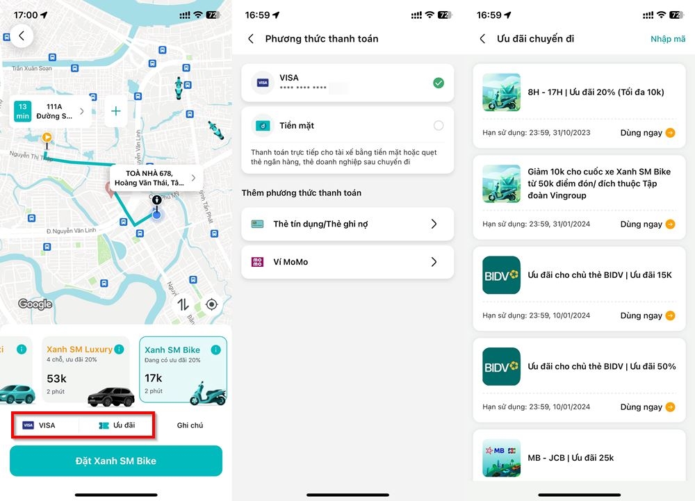 Cách đặt xe máy trên ứng dụng Taxi Xanh SM 2
