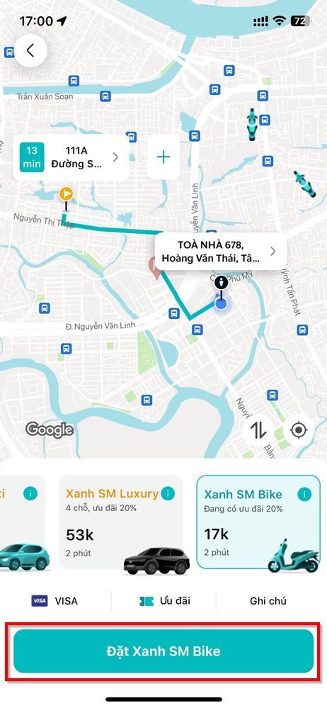 Cách đặt xe máy trên ứng dụng Taxi Xanh SM 3