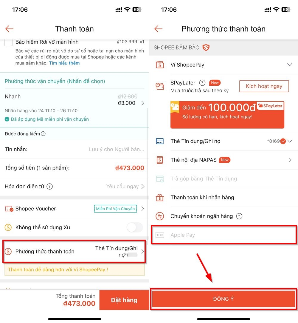Cách thanh toán đơn hàng Shopee bằng ví Apple Pay 2