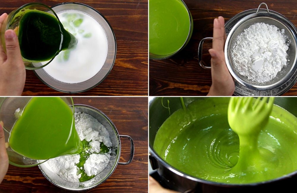 pha bột làm bánh đúc lá dứa