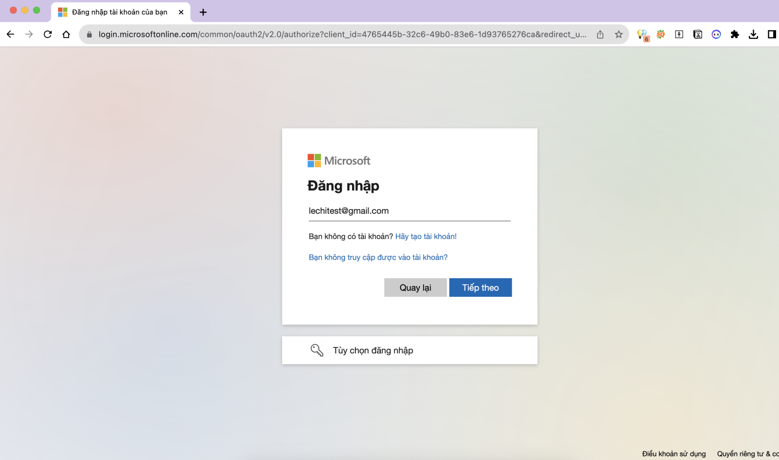 Bước 1. Đăng nhập vào tài khoản Microsoft