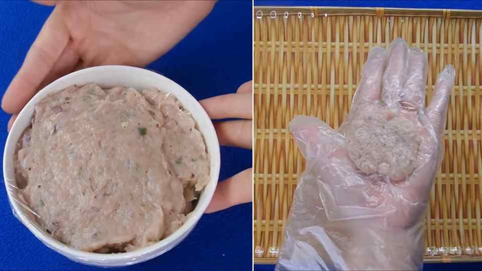 Nặn từng viên chả mực thành hình